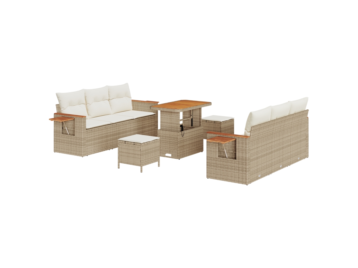 Conjunto 11 Sofá De Jardim Vidaxl Bege Vime Pe (179 X 179 X 85 Cm)