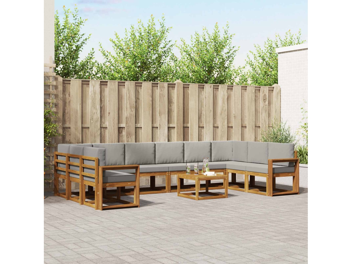 Vidaxl Conjunto De Sofás Para Exterior 11 Unid. Cinza Natural E Claro