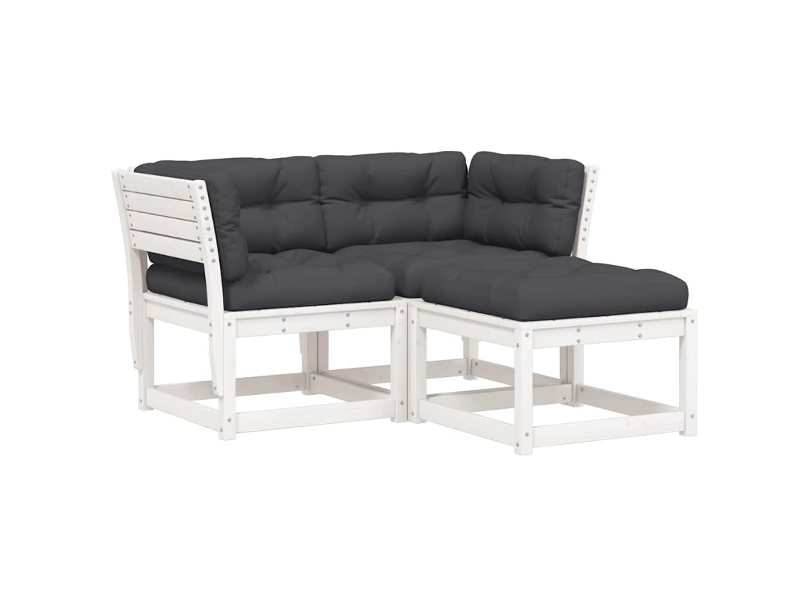 Conjunto de 3 Sofás de Jardim com Almofadões Pinho Maciço Branco MAISON EXCLUSIVE