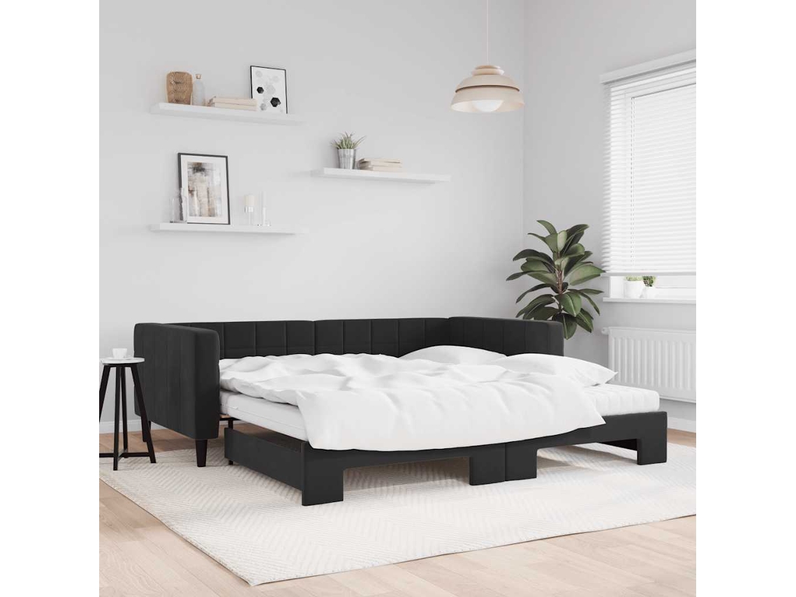 Vidaxl Sofá cama com Gavetão e Colchões 100x200 Cm Veludo Preto
