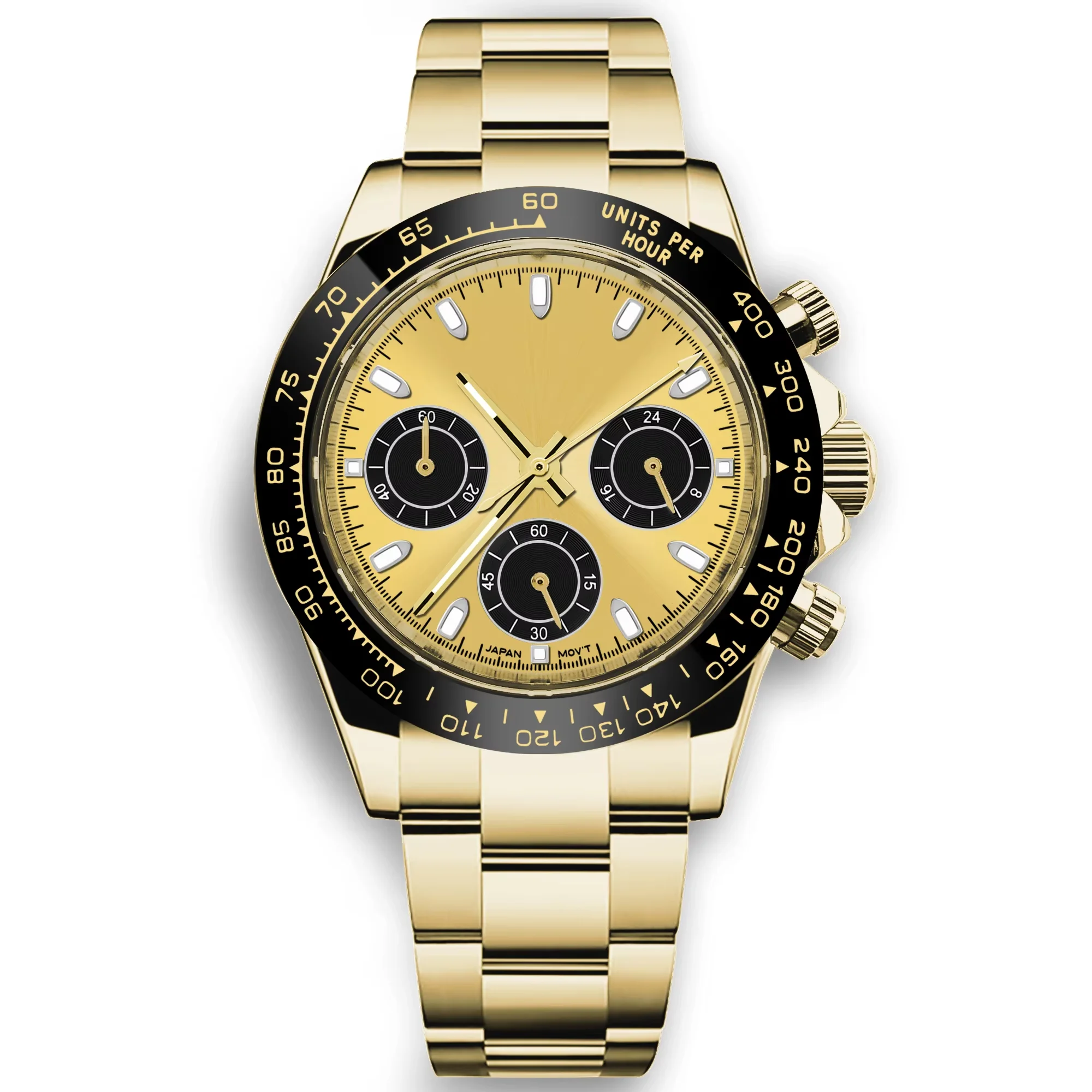 Relógio Masculino De Quartzo Dourado De 39 Mm, Modelo Esportivo Com Cristal De Safira.