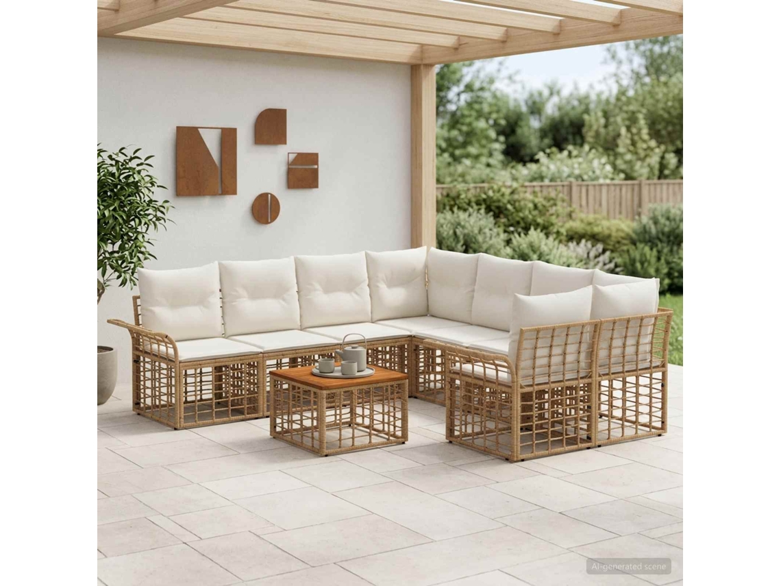 Vidaxl Conjunto De Sofás Para Exterior 9 Unid. Natural E Branco Creme
