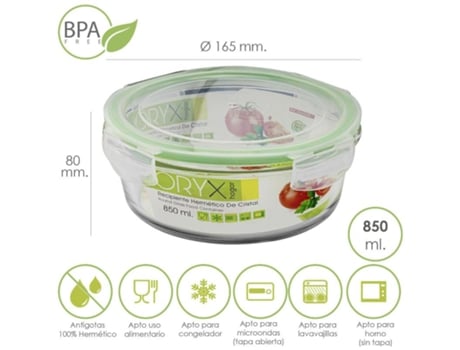 Recipiente hermetico cristal redondo 850 ml. ø 165 x 8 (alt) cm.