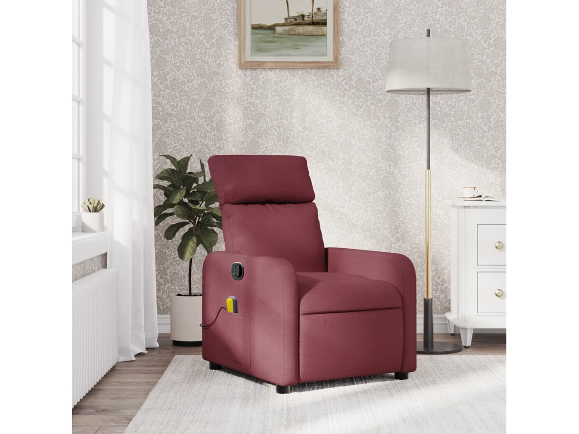 Vidaxl Poltrona De Massagens Reclinável Tecido Vermelho Tinto