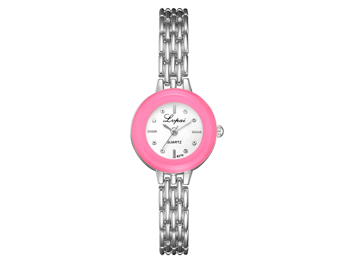 Relógio de Pulso Feminino Casual de Quartzo com Pulseira de Liga Prata Rosa