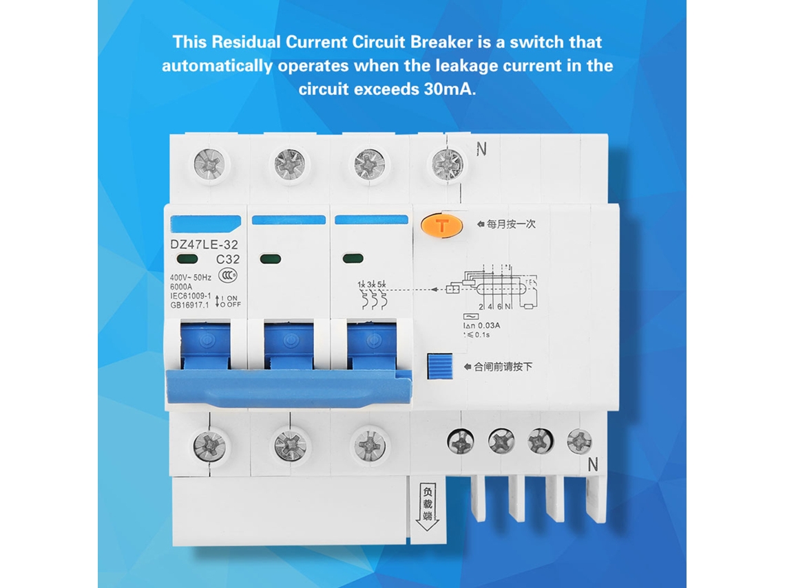 Disjuntor De Proteção Contra Fugas Laxiscreed 230v, 32a, 30ma, Proteção De Operação De Corrente Residual