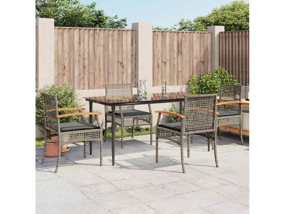 Vidaxl 5 Pcs Conjunto De Jantar P/ Jardim C/ Almofadões Vime Pe Cinza