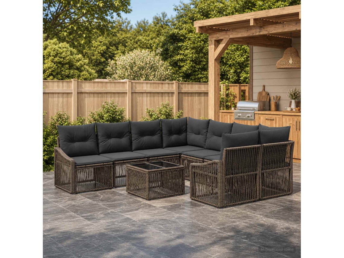 Vidaxl Conjunto De Sofá De Jardim 9 Unid. Cinzento Vime Pe