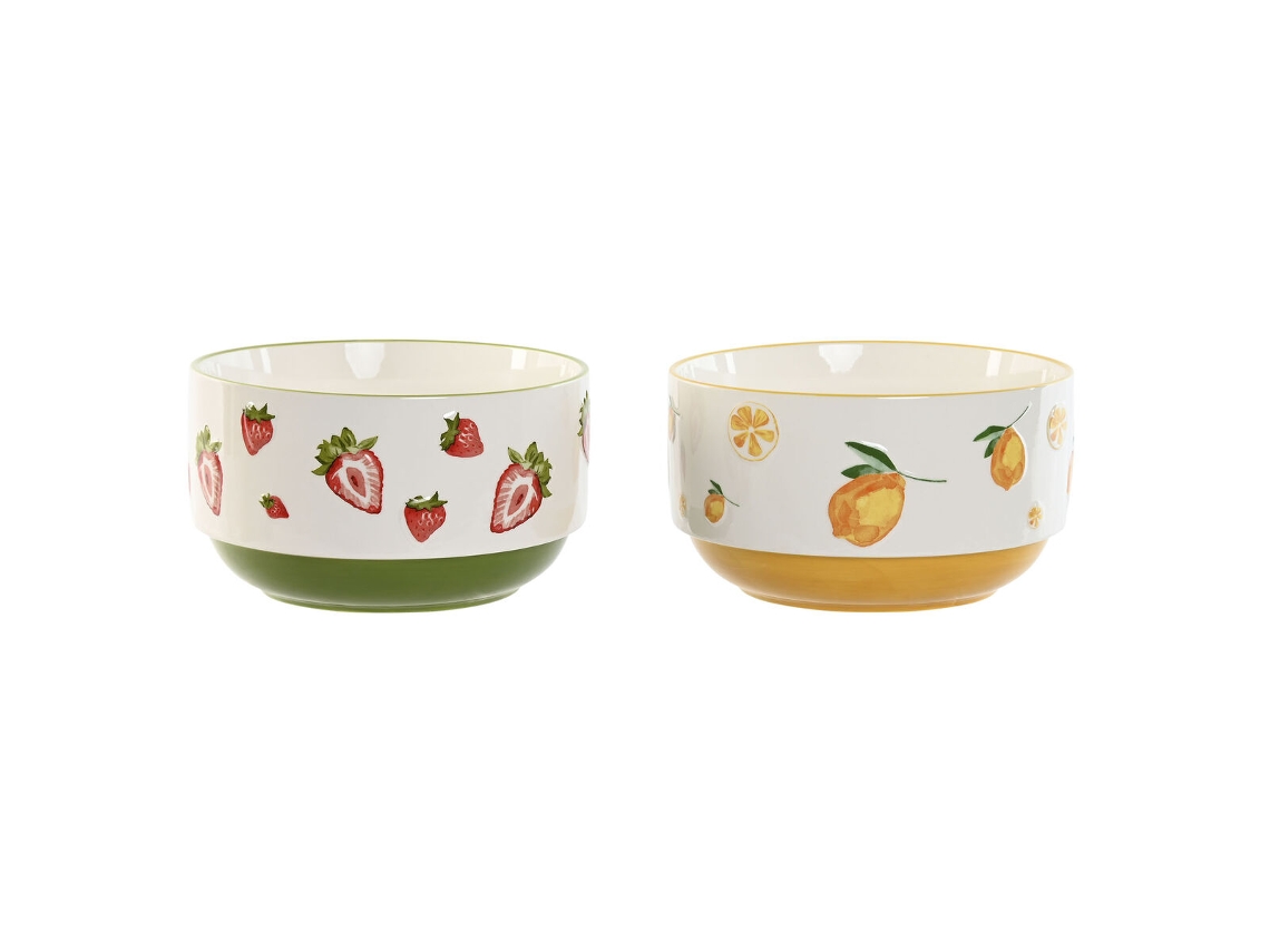 Saladeira Home Esprit Porcelana Amarela Vermelha Verde 21 x 21 x 12 cm (2 Unidades)