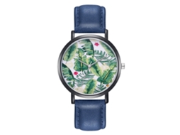 Reloj De Cuarzo De Pareja Con Correa De Cuero Pu, Dial Redondo, Moda Azul