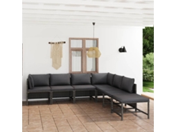 Conjunto 7 Peças Lounge De Jardim C/ Almofadões Vime Pe Cinza Dkd Home Decor