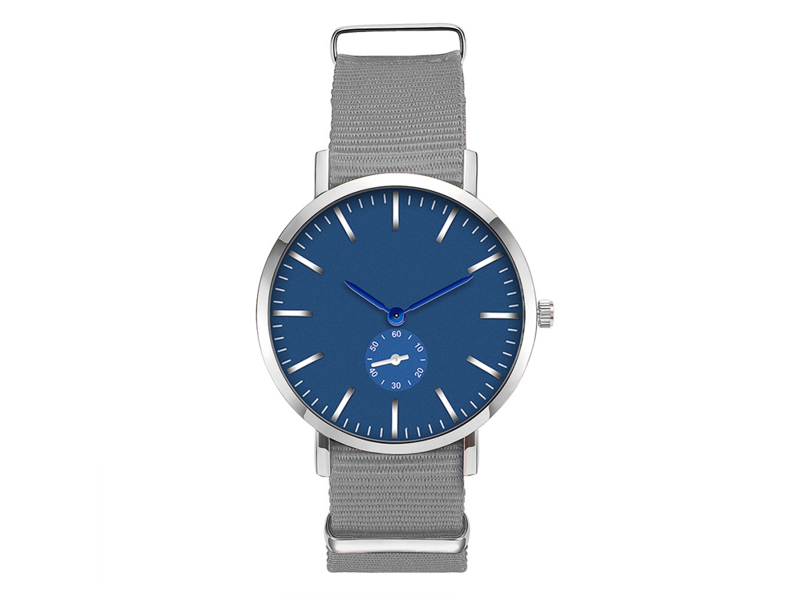 Relógio Quartz Masculino Pulseira de Nylon Casual Elegante Mostrador Redondo Cinza