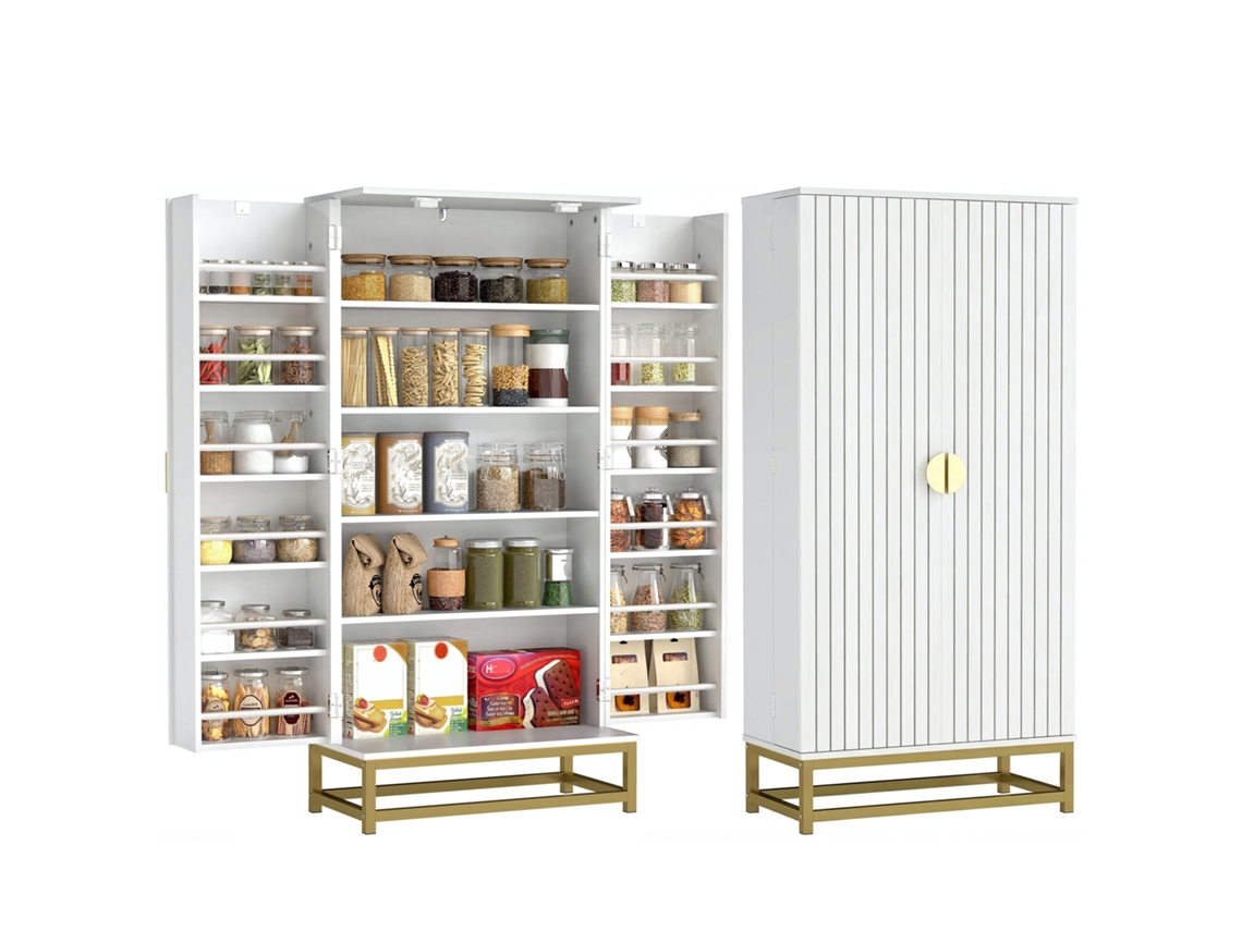 Armário de Cozinha BTFORUS com 12 prateleiras ajustáveis e portas, 58x29x119,5cm, branco