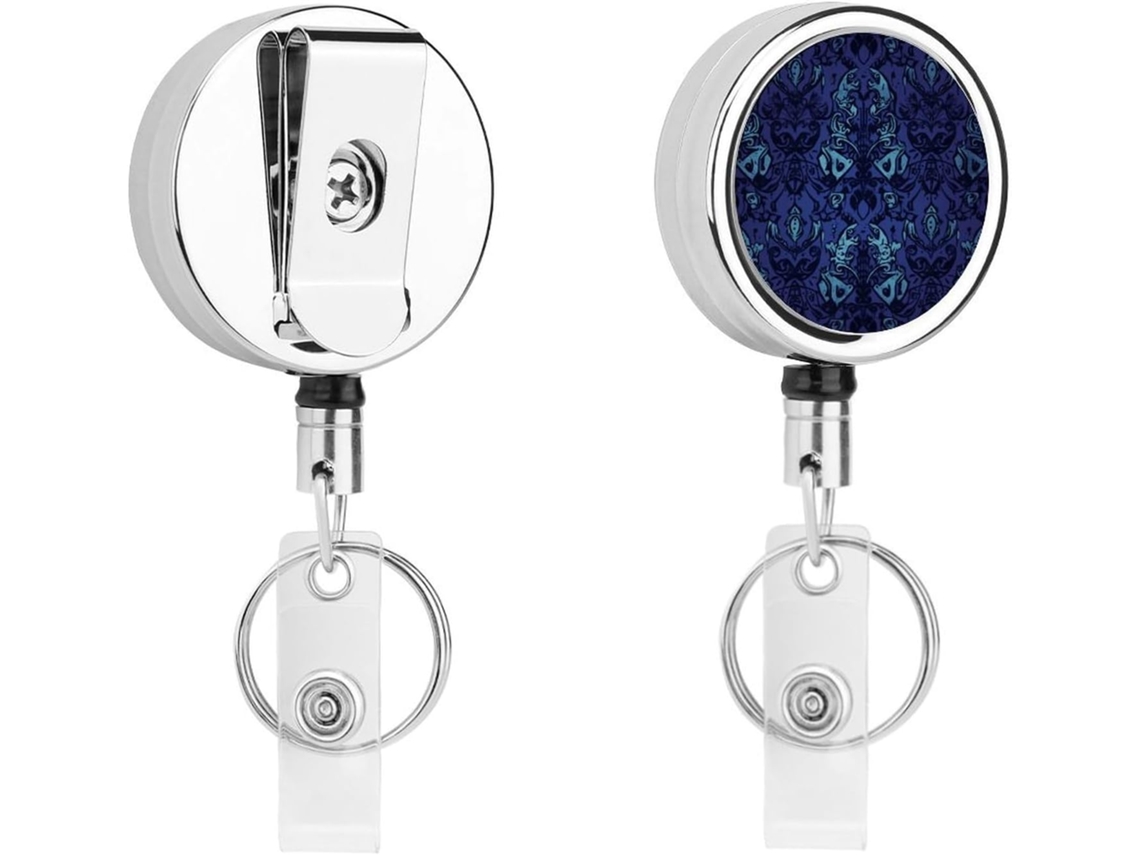 Porta Crachás de Metal Nas Núcleos Azul, Preto, Gótico, Assustador, Retrátil, Com Clipes Resistentes, Chaveiro, Porta