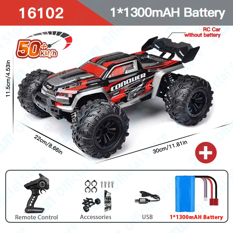 (vermelho) Veículo Off-road Com Controle Remoto Sem Fio 2.4g E Luzes De Led, Brinquedo Para Meninos