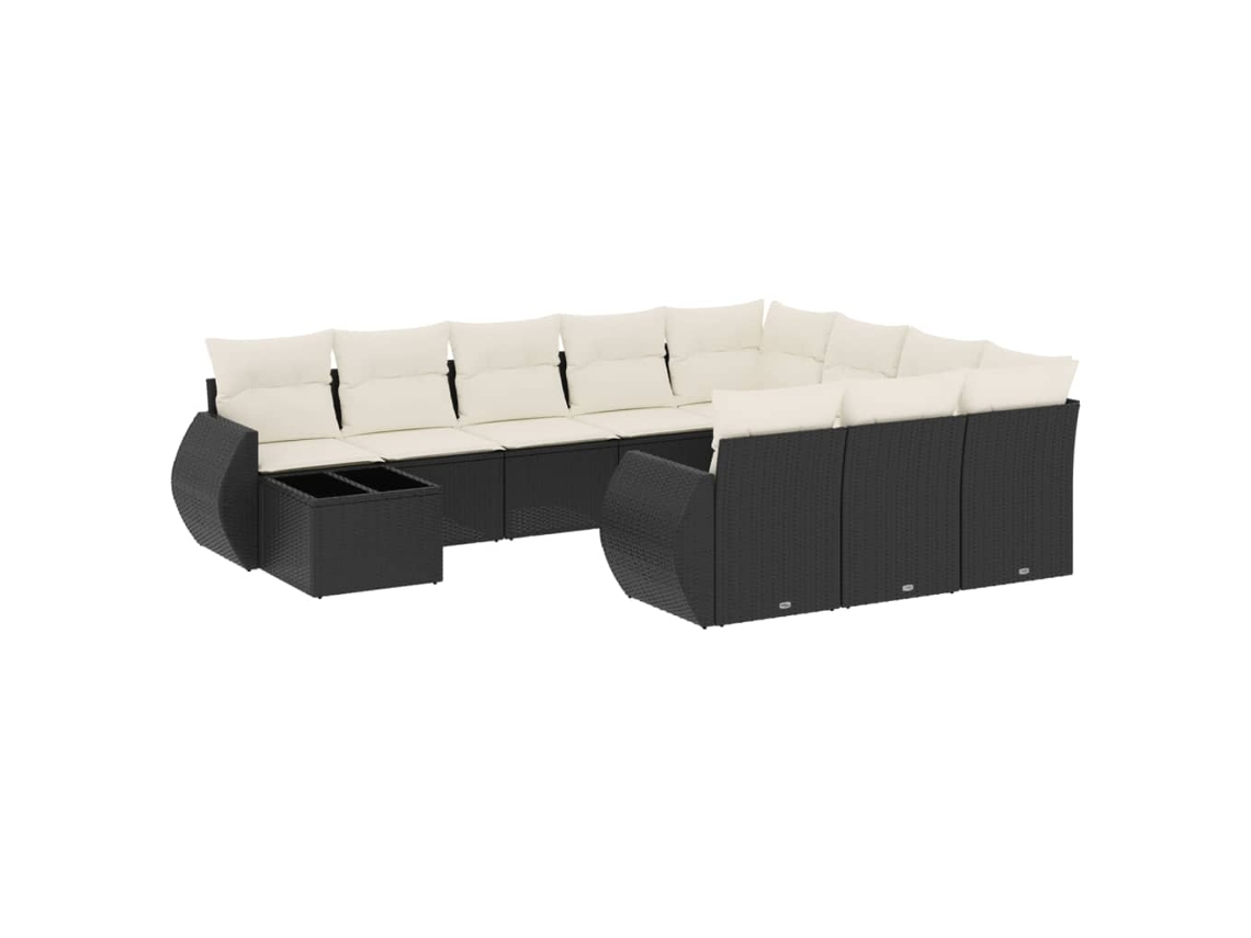Conjunto de 11 Sofás de Jardim com Almofadões Vime Pe Preto MAISON EXCLUSIVE