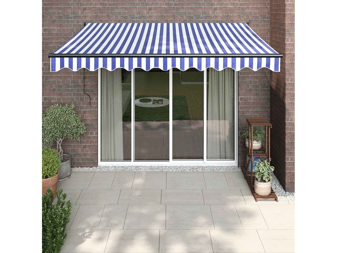 Vidaxl Toldo Retrátil 3x2,5 M Tecido E Alumínio Azul E Branco