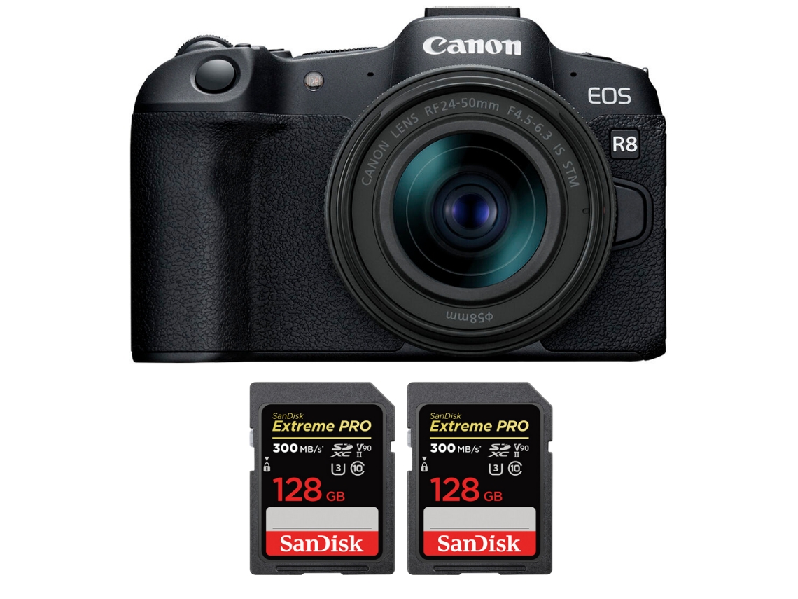 Eos R8 + Rf 24 50mm Is Stm + 2 Sandisk 128gb Uhs ii 300mb/s + Ebook “20 Dicas para Fotos Que Impressionam” CANON