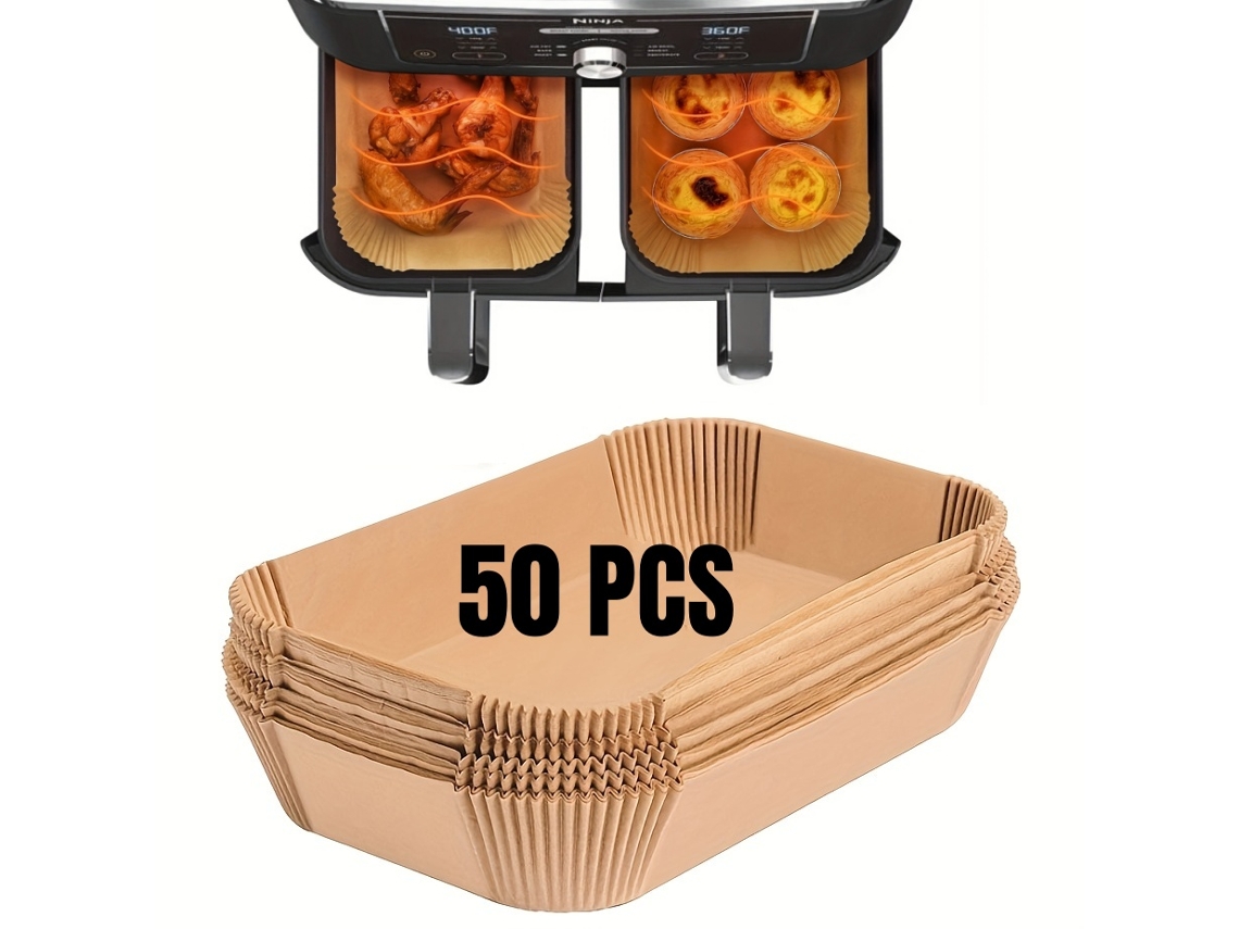 (pacote Retangular Com 50 Unidades) Papel Descartável Para Fritadeira A Ar, Resistente A Óleo E À Prova D'água.
