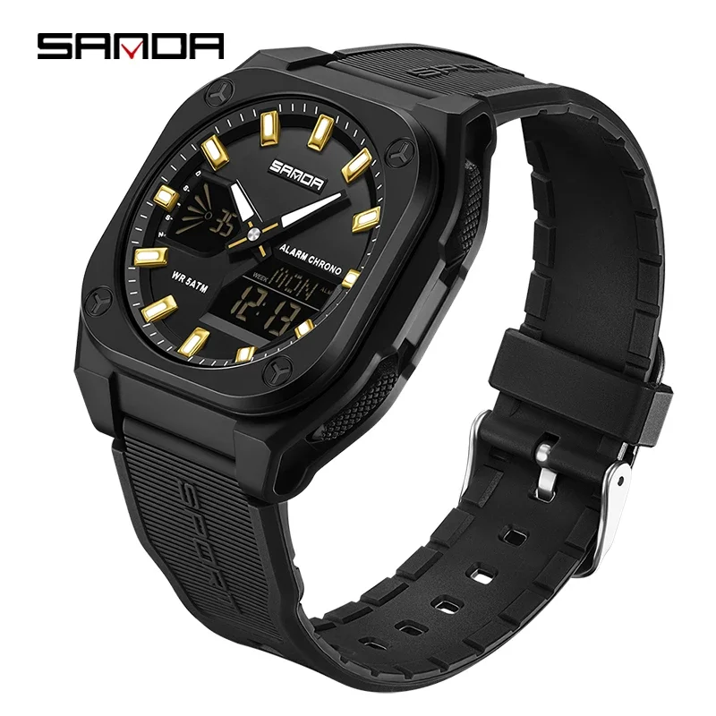 Relógio de Quartzo Masculino , Estilo Militar Esportivo, À Prova D'água. MDUG (preto e Dourado)