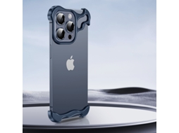 Capa Ultrafina Sem Bordas Com Cantos De Metal E Protetor De Lente Para Iphone 16 Pro - Azul
