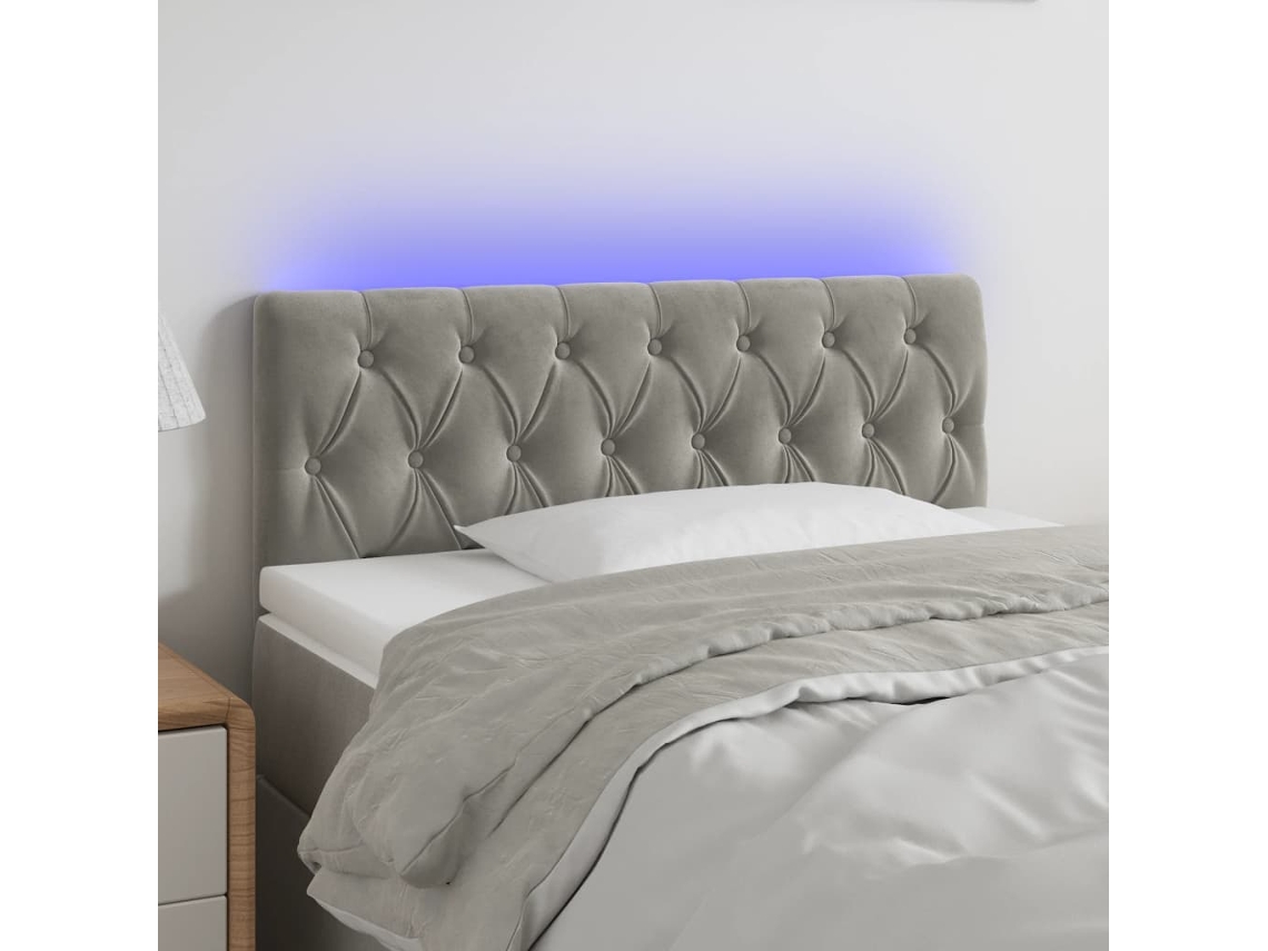 Vidaxl Cabeceira de Cama C/ Luzes Led Veludo 100x7x78/88cm Cinza claro