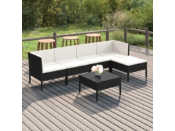 Vidaxl 6 Pcs Conjunto Lounge De Jardim C/ Almofadões Vime Pe Preto