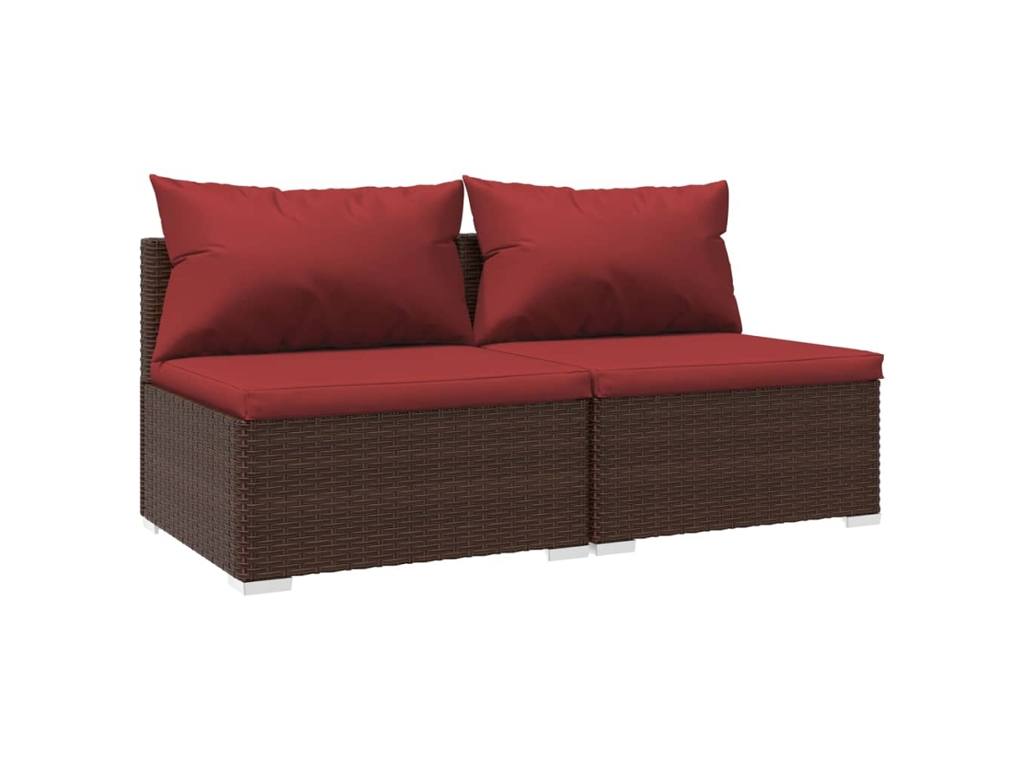 Conjunto 2 lounge de jardim c/ almofadões VIDAXL vime PE castanho