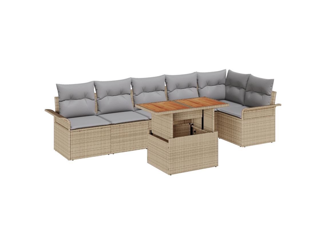 Conjunto 7 Conjunto De Jantar Para Exterior Vidaxl Bege Vime Pe (100 X 55 X 73 Cm)