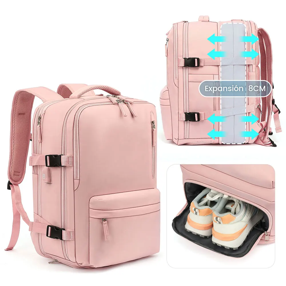 (2213-rosa) Mochila De Viagem Unissex De Grande Capacidade, Multifuncional E Impermeável Para Laptop De 16 Polegadas.