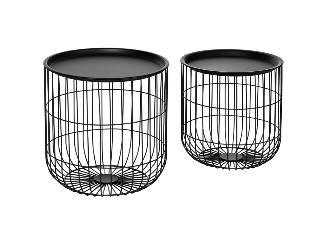 Conjunto De Duas Mesas Laterais Em Estilo Nórdico, Com Espaço De Armazenamento E Design Empilhável, Elegante Acabamento Preto