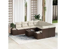 Vidaxl Conjunto De Sofá De Jardim 9 Unid. Marrom E Creme Vime Pe
