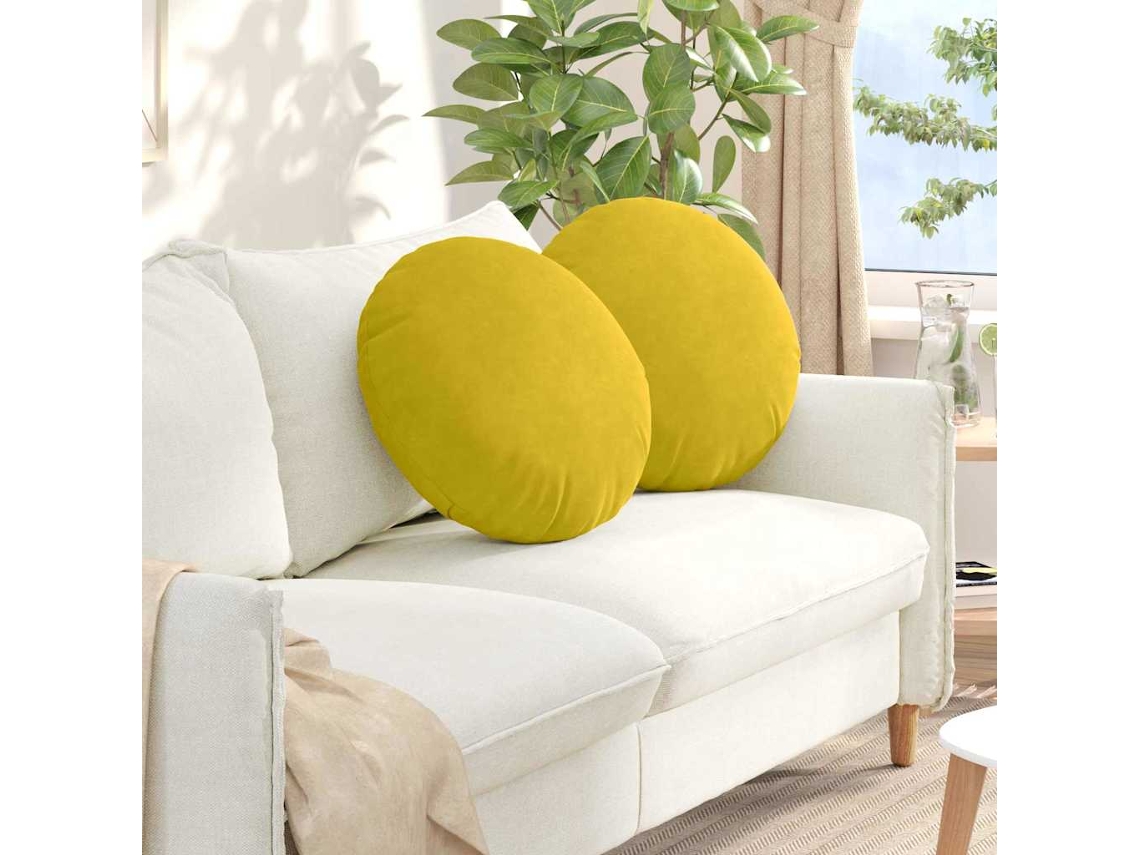 Vidaxl Almofadas De Assento 2 Unid. Veludo Amarelo Ø50 X 19 Cm