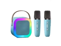 Mini Máquina De Karaokê Portátil Para Crianças, Alto Falante Bluetooth Com 2 Microfones Sem Fio Azul SUNNY SPACES