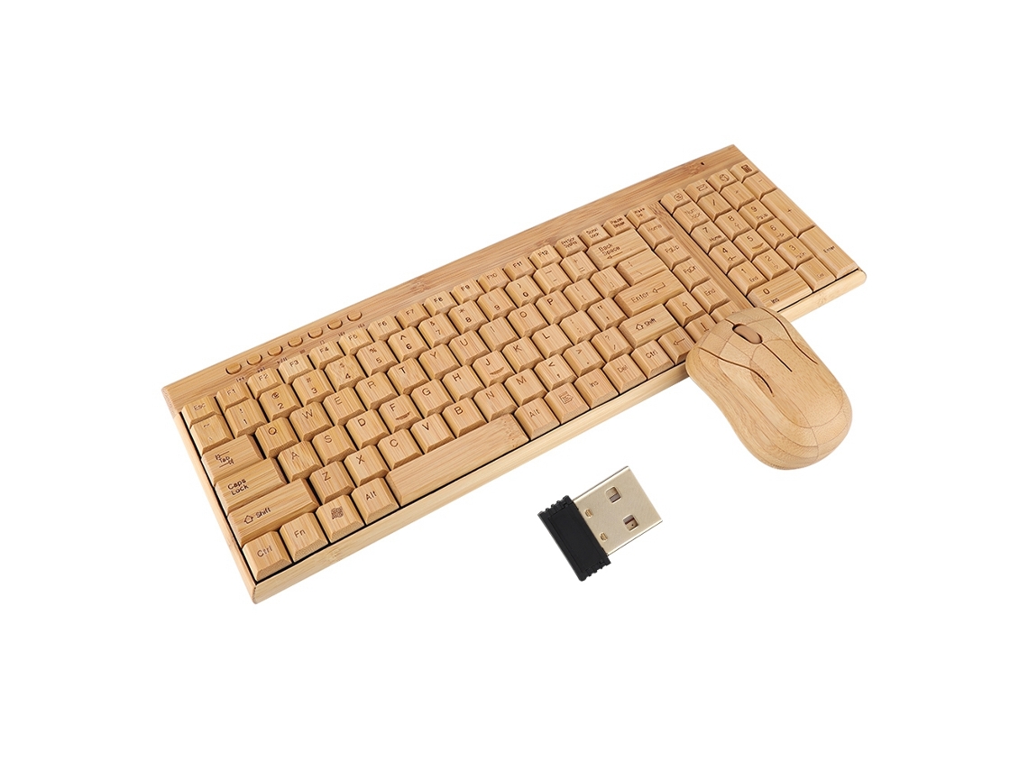 Teclado e Mouse Sem Fio LAXISCREED Fino Bambu Impermeável