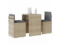 Vidaxl 3 Pcs Conjunto Bistrô com Almofadões Vime Pe Cinzento Claro