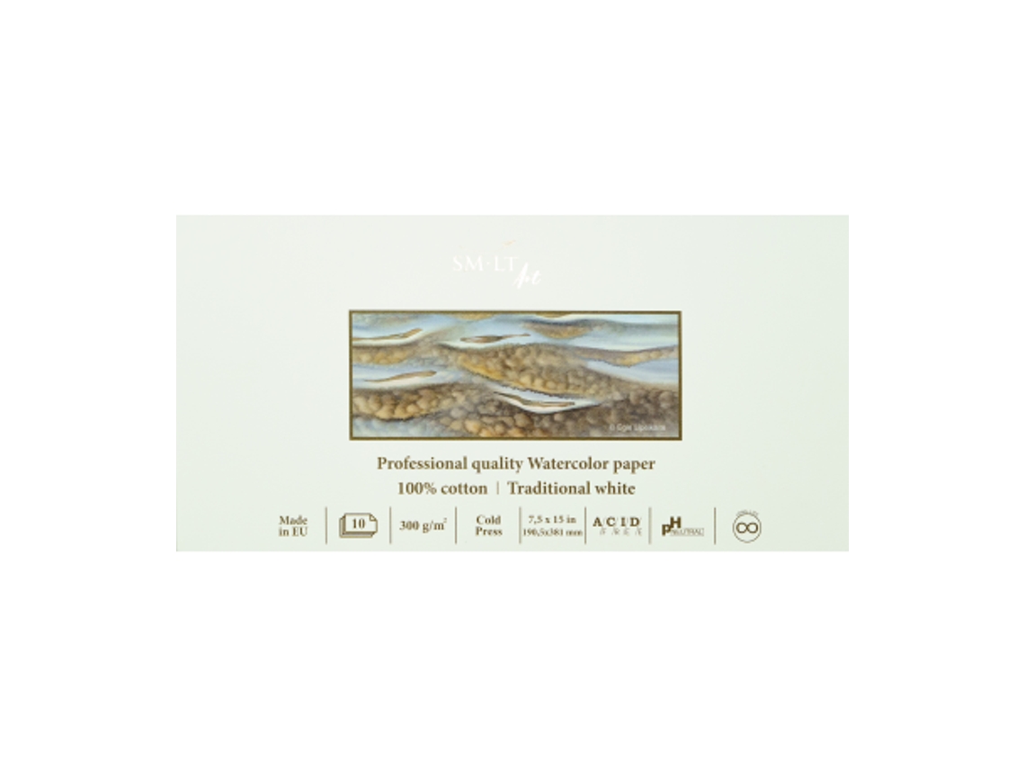 Papel Profissional Para Aquarela Smlt, 19x38 Cm, 300 G/m², 10 Folhas.
