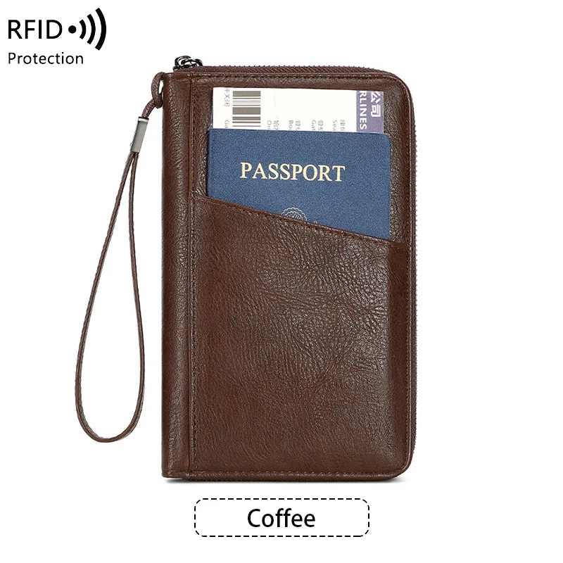 (2805-café) Nova Carteira Porta-passaporte De Viagem, Unissex, Multifuncional, Em Couro Pu.
