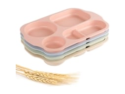 Rebe-plato Com Compartimentos 4 Peças 11 Polegadas Material Palha De Trigo Resistente Ao Micro-ondas E Lava-louças Para Crianças E Adultos