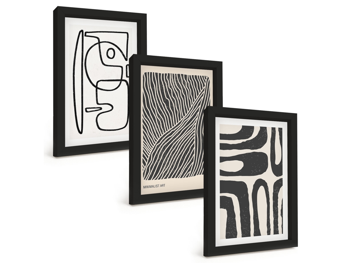 Composição De Quadros Padrões Abstratos Linhas Texturas Espelharte (3 Peças 20x30 Cm)