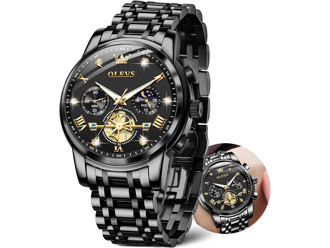 Lurelia Relógio Digital Desportivo, Movimento De Quartzo, Cronógrafo, Cronómetro, 42 Mm, Aço Inoxidável, Resistente À Água 30m, Preto
