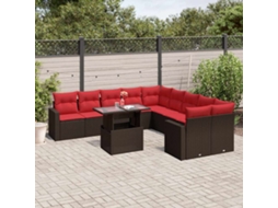 Vidaxl Conjunto De Sofá De Jardim Com 11 Peças E Almofadas Em Rattan Sintético Marrom