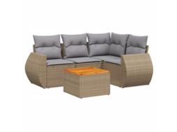 Conjunto 5 de sofás p/ jardim com almofadões VIDAXL vime PE bege