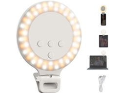 Ring Light De 3,8" Com Clipe, 3w, 3 Modos, Cri80 E Bateria De 600mah (branco)