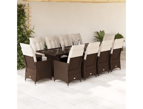 11 Pcs Conj. De Bistrô P/ Jardim C/ Almofadões Vime Pe Marrom Haochrymec