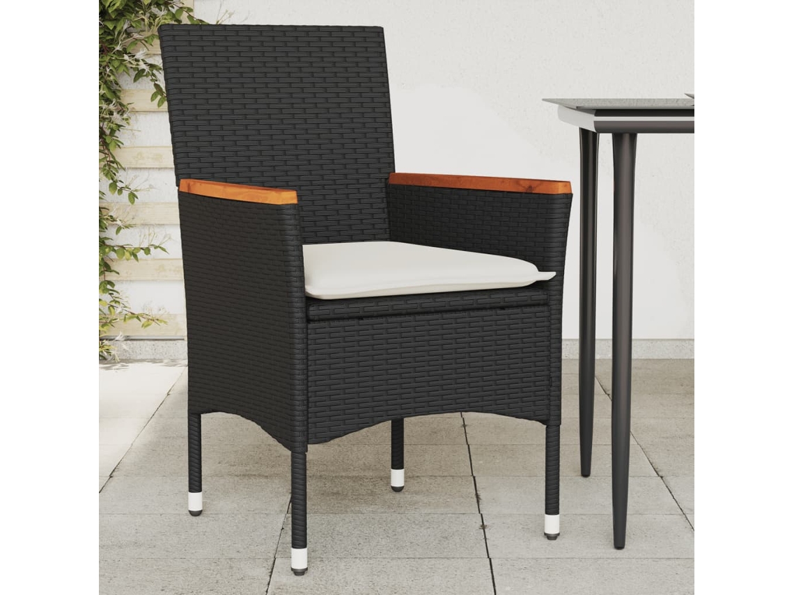 Vidaxl Cadeiras De Jardim Com Almofadões 2 Pcs Vime Pe Preto