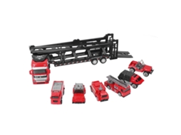 Ats camión Transportador de Coches de 32 Cm para Niños com 6 Pequeños Coches, Camión de Bomberos Retratsil Separável para Colecionar