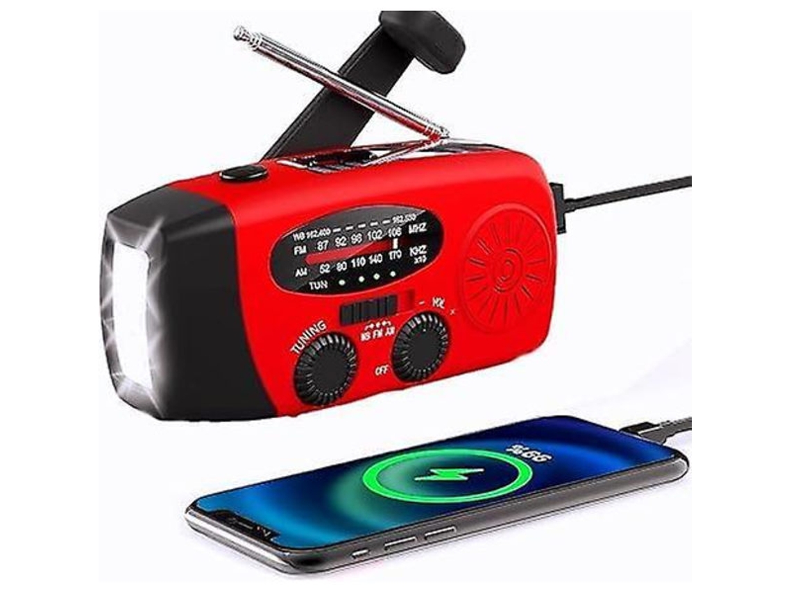 Rádio de emergência AQUAFORGE portátil FM/AM com energia solar, alarme SOS, lanterna LED, bateria 2000mah, carregador USB-C