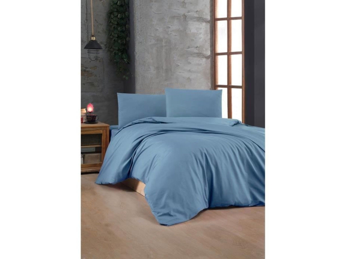 Conjunto de Cama - Capa de Edredom 220 x 240 + 2 Fronhas 60 x 60 em Algodão Reforçado - Azul