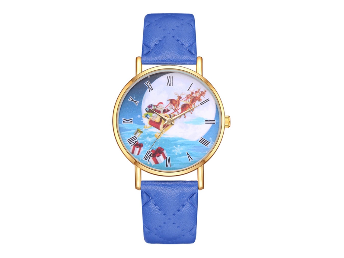 Relógio de Pulso Feminino Fashion com Cinto de Couro Pu e Movimento de Quartzo Azul